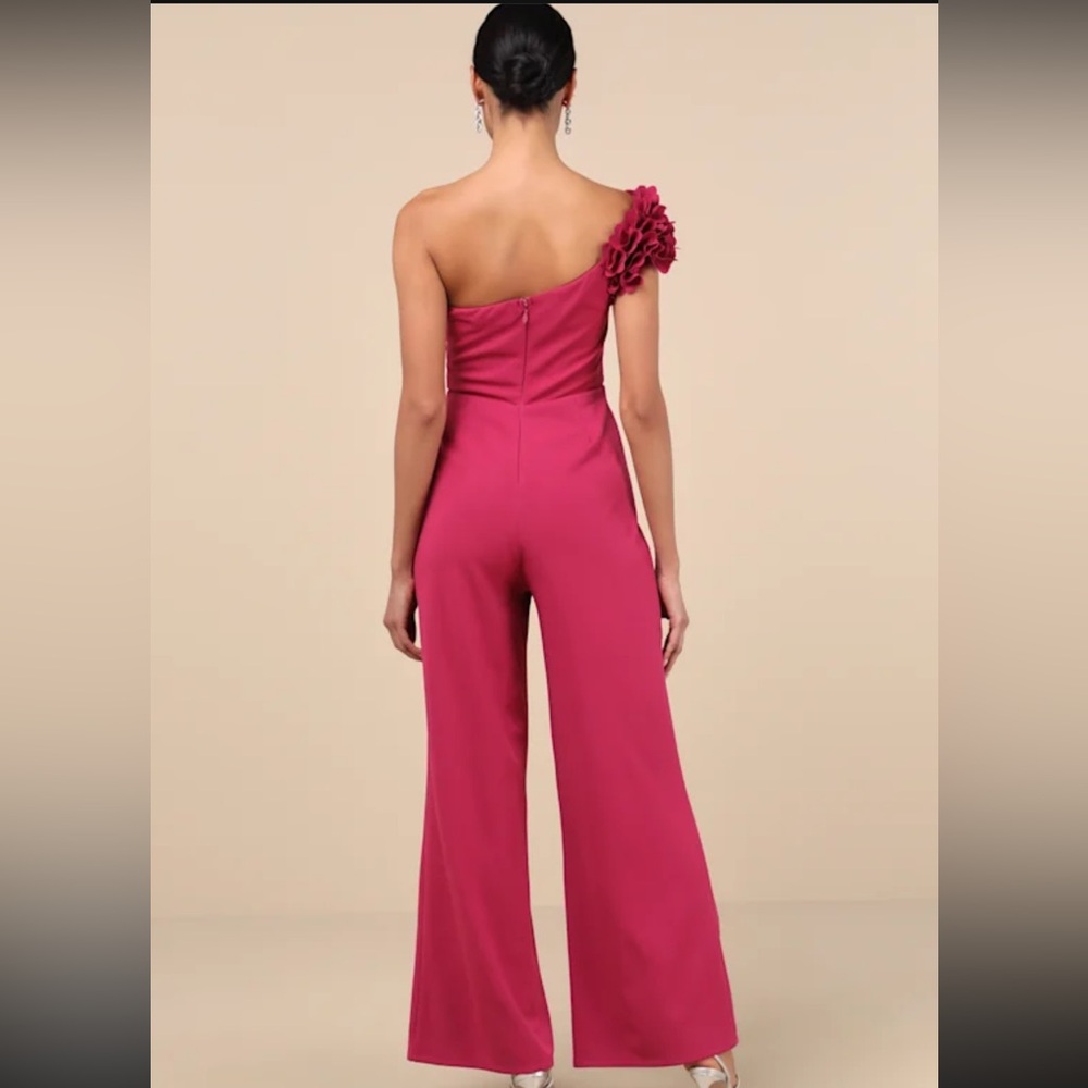 Lulu's Fuchsia One-Shoulder Jumpsuit